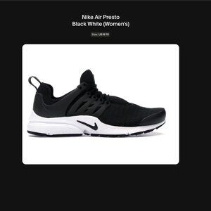 Great Condition clean Nike Air Presto Black White W Size 8.5